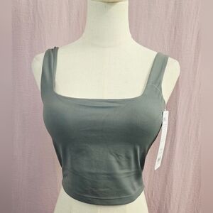 CRZ YOGA Butterluxe Square Neck Longline Sports Bra- Green, Small